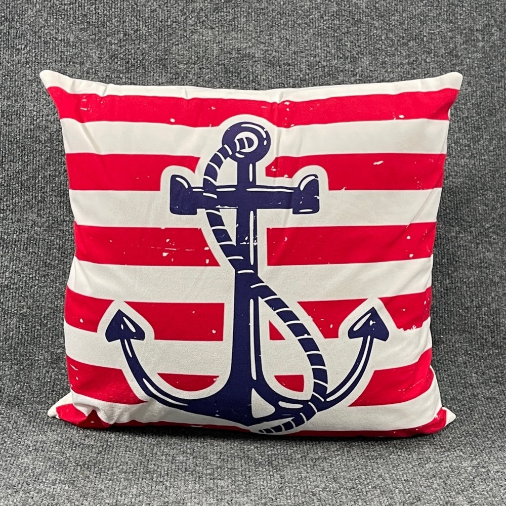 **Red & Blue Anchor Outdoor Throw Pillow 16”x16”